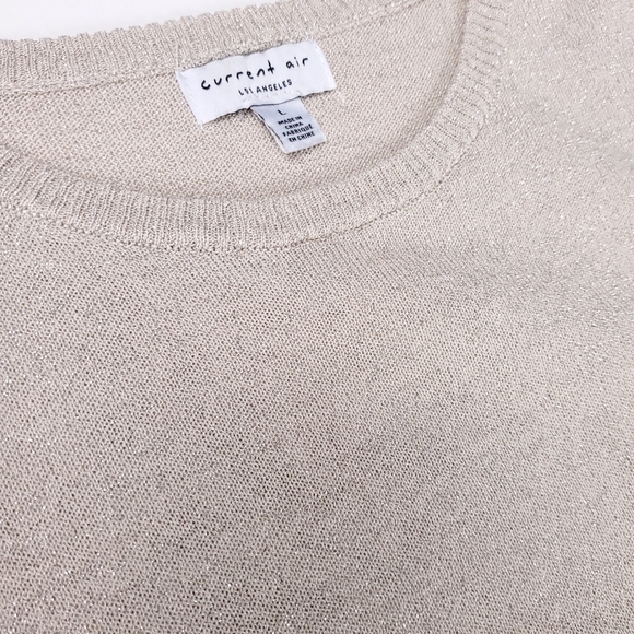 New Anthropologie Current Air Cream Silver Flake Layered Sweater Top Sz L - Picture 2 of 12